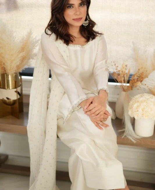 Suffaid | Pure Silk Dress | 3 Piece