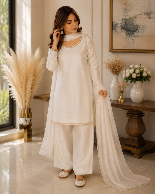 Suffaid | Pure Silk Dress | 3 Piece